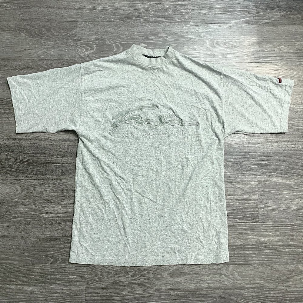 Vintage Y2K Fubu Embroidered Chenille Gray T-Shirt Sz. L